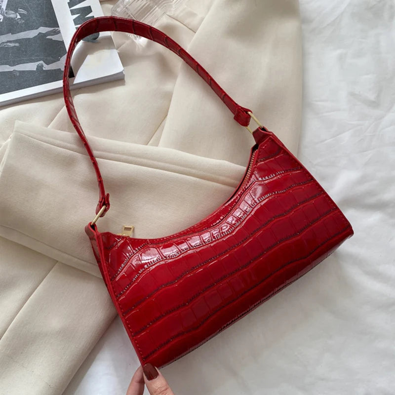 Fashion PU Leather Bags for Women Alligator Pattern Armpit Handbag Female Small Underarm Messenger Bag Purse - Tasawoq