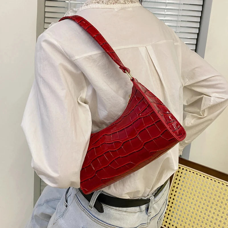 Fashion PU Leather Bags for Women Alligator Pattern Armpit Handbag Female Small Underarm Messenger Bag Purse - Tasawoq