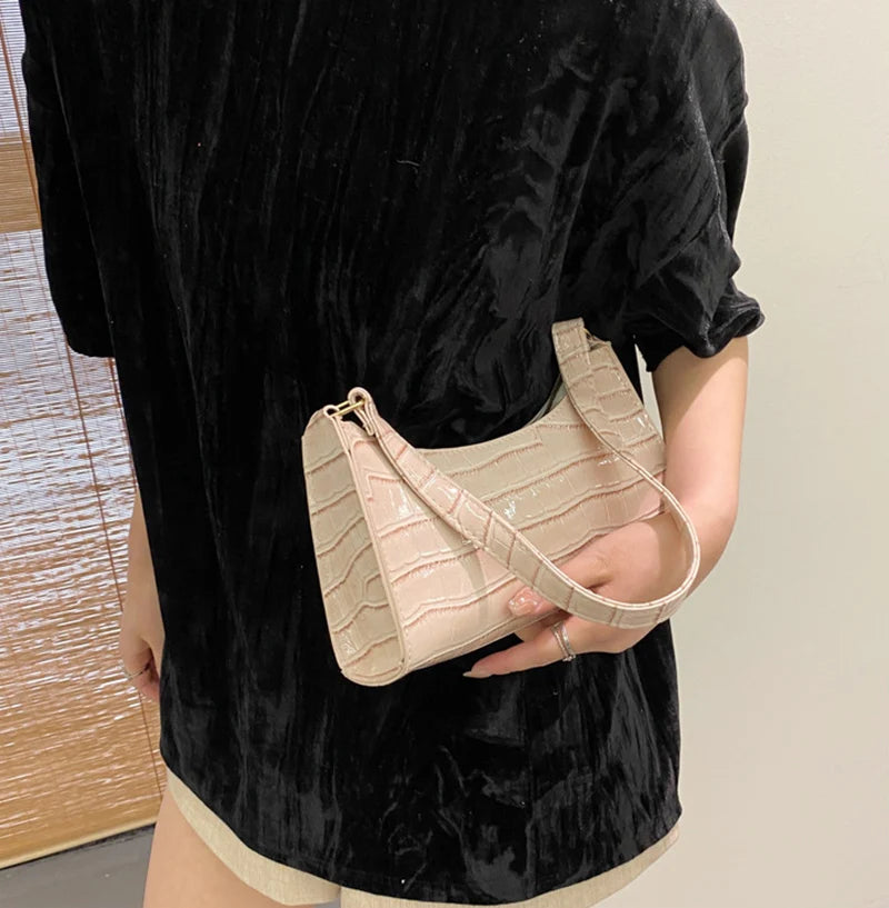 Fashion PU Leather Bags for Women Alligator Pattern Armpit Handbag Female Small Underarm Messenger Bag Purse - Tasawoq