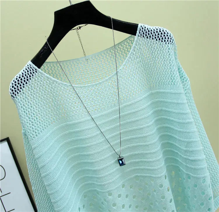 Spring and Summer New Ice Silk Knitted Vest Top Hollow Out Thin Bottoming Sling Streetwear Womens Clothing White Shirt 13686 - Tasawoq