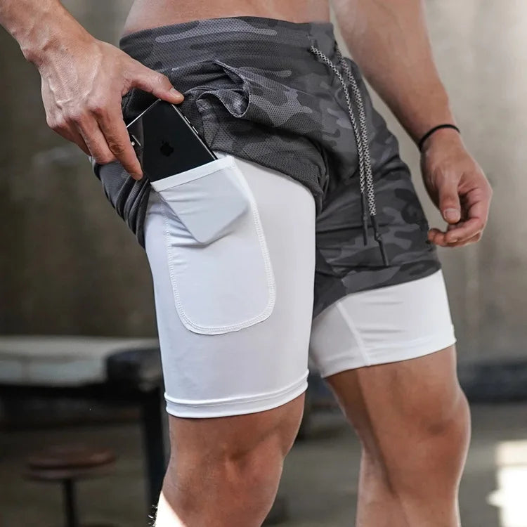 Camo Running Shorts Men Gym Sports Shorts 2 In 1 Quick Dry Workout Training Gym Fitness Jogging Short Pants Summer Men Shorts - Tasawoq