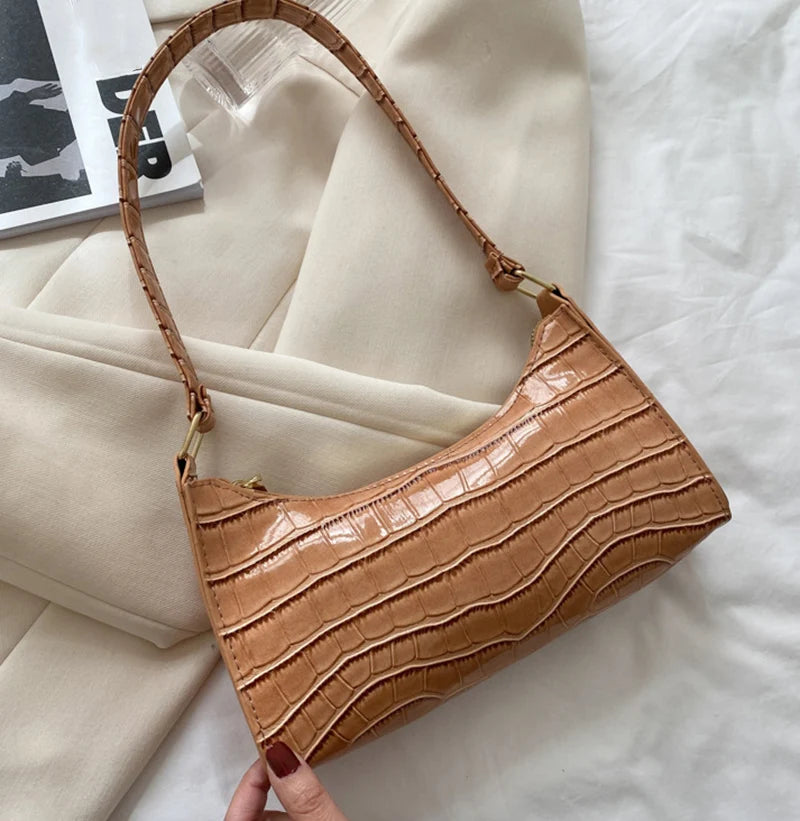 Fashion PU Leather Bags for Women Alligator Pattern Armpit Handbag Female Small Underarm Messenger Bag Purse - Tasawoq