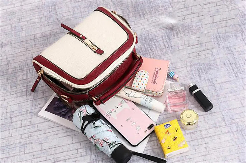Fashion Hit Color Shoulder Bags for Women Female PU Leather Crossbody Messenger Bags Small Handbag Wide Strap Purse - Tasawoq
