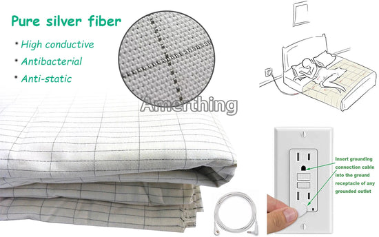 10% Silver Fiber Flat Bedsheet with Earthing Cord Conductive Antistatic Health Protection Sheet Grounded Release Stress - Tasawoq