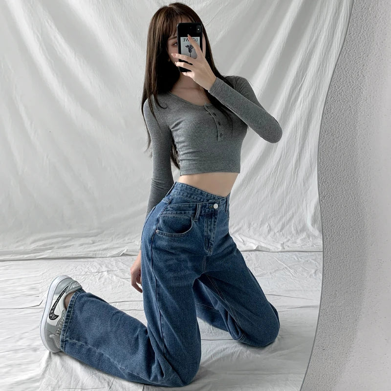 ZOENOVA Jeans Women Wide Leg Pants Mom Femme Black Blue Jeans High Waist Woman Trousers 2023 Clothing Pantalones Spodnie Damskie - Tasawoq