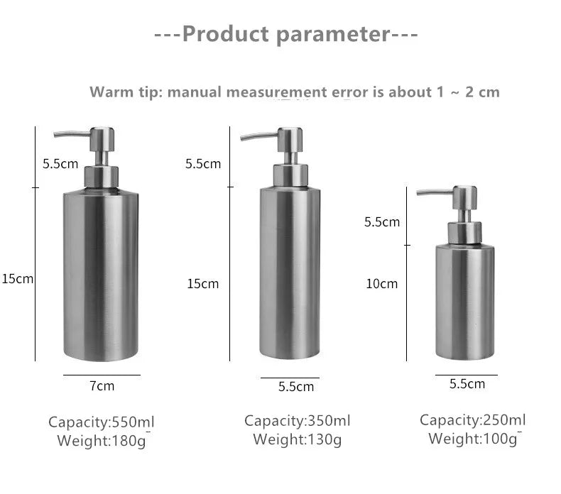 Liquid soap dispenser bottle gel bottle 304 stainless steel Lotion Pump Hand Soap Kitchen Bathroom Dispenser 250ml/350ml/550ml - Tasawoq