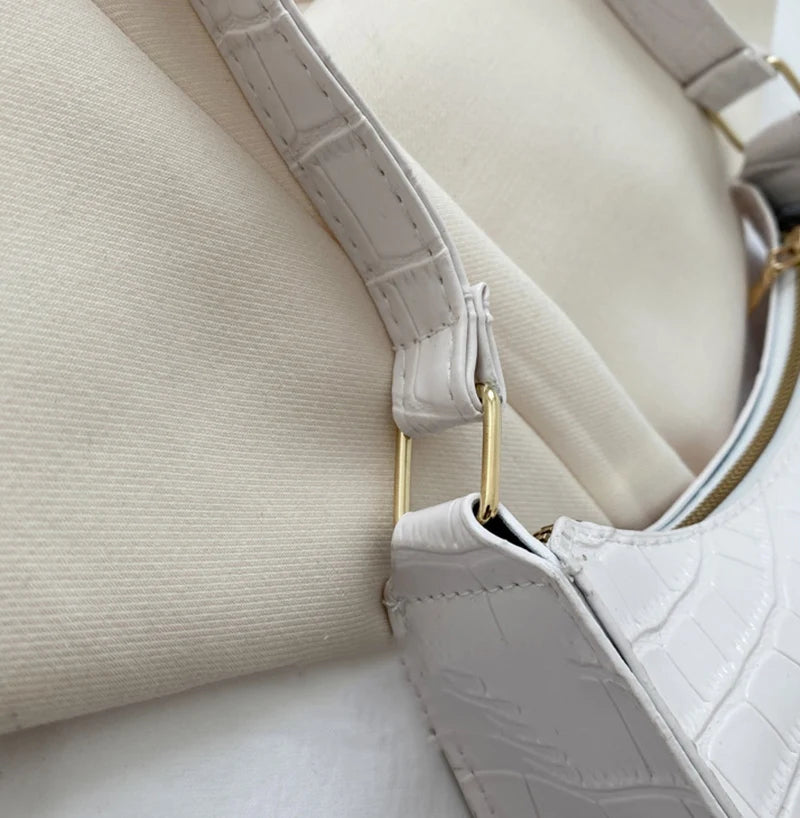 Fashion PU Leather Bags for Women Alligator Pattern Armpit Handbag Female Small Underarm Messenger Bag Purse - Tasawoq