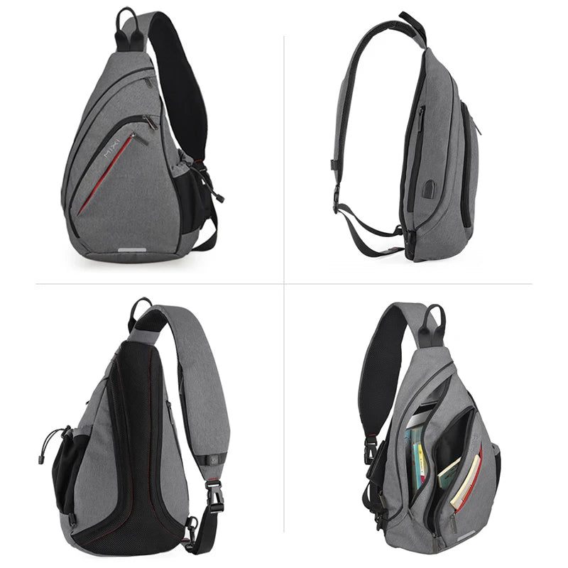 Mixi Men One Shoulder Backpack Women Sling Bag Crossbody USB Boys Cycling Sports Travel Versatile Fashion Bag Student School - Tasawoq