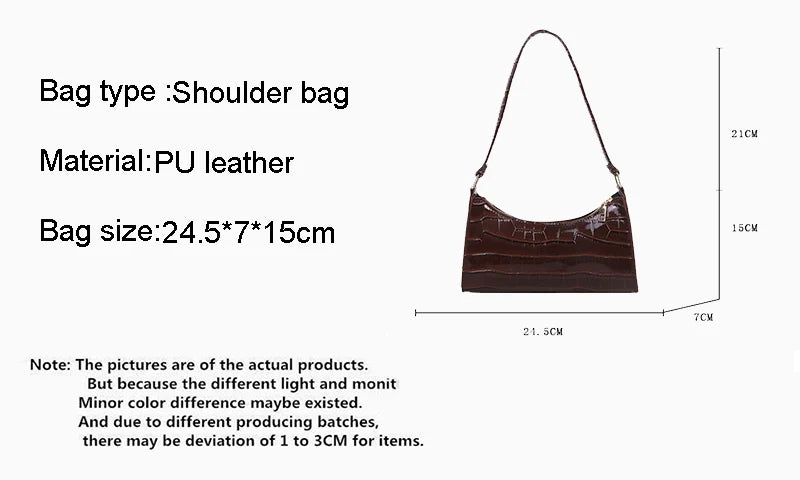 Fashion PU Leather Bags for Women Alligator Pattern Armpit Handbag Female Small Underarm Messenger Bag Purse - Tasawoq