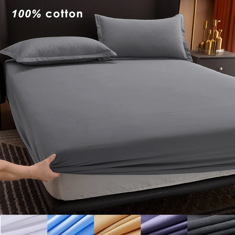 Cotton Fitted Sheet with Elastic Bands Non Slip Adjustable Mattress Covers for Single Double King Queen Bed,140/160/200cm - Tasawoq