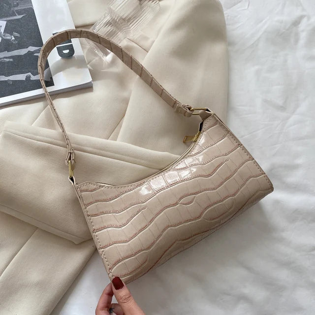 Fashion PU Leather Bags for Women Alligator Pattern Armpit Handbag Female Small Underarm Messenger Bag Purse - Tasawoq