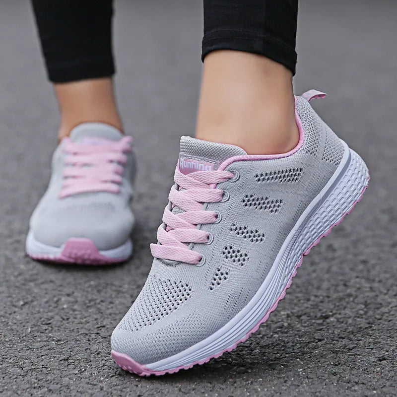 Women Casual Shoes Fashion Breathable Walking Mesh Flat Shoes Sneakers Women 2021 Gym Vulcanized Shoes White Female Footwear - Tasawoq