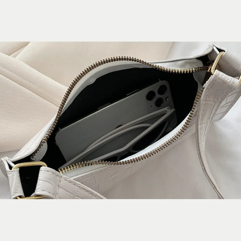 Fashion PU Leather Bags for Women Alligator Pattern Armpit Handbag Female Small Underarm Messenger Bag Purse - Tasawoq