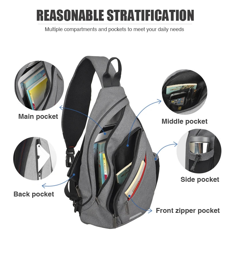 Mixi Men One Shoulder Backpack Women Sling Bag Crossbody USB Boys Cycling Sports Travel Versatile Fashion Bag Student School - Tasawoq