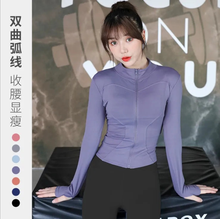 2024 Long Sleeve Sports Jacket Women Zip Fitness Yoga Shirt Winter Warm Gym Top Activewear Running Coats Workout Clothes Woman - Tasawoq