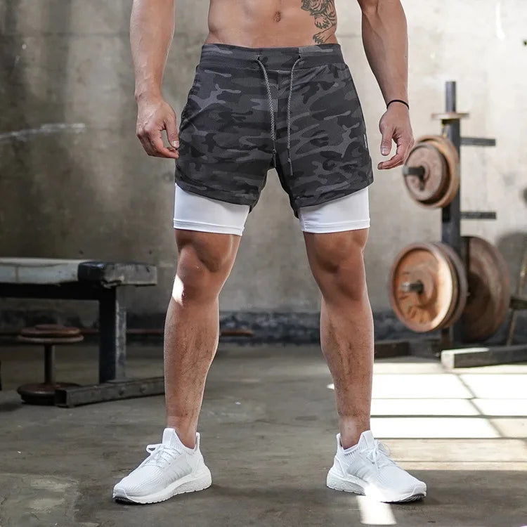 Camo Running Shorts Men Gym Sports Shorts 2 In 1 Quick Dry Workout Training Gym Fitness Jogging Short Pants Summer Men Shorts - Tasawoq