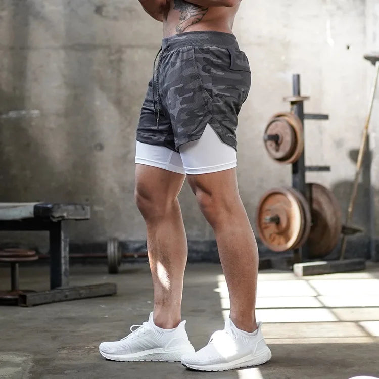 Camo Running Shorts Men Gym Sports Shorts 2 In 1 Quick Dry Workout Training Gym Fitness Jogging Short Pants Summer Men Shorts - Tasawoq