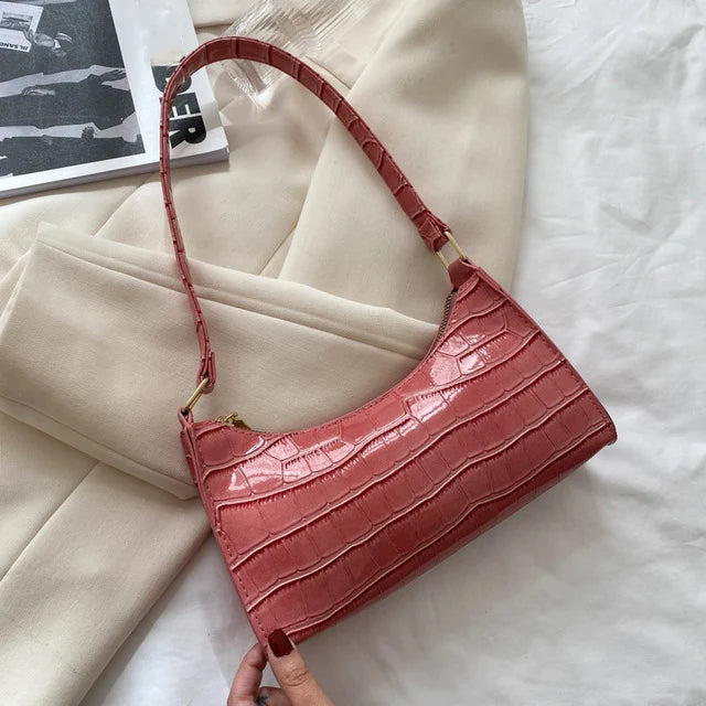 Fashion PU Leather Bags for Women Alligator Pattern Armpit Handbag Female Small Underarm Messenger Bag Purse - Tasawoq