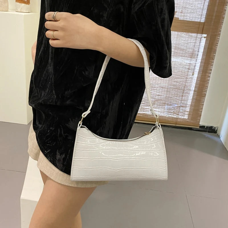Fashion PU Leather Bags for Women Alligator Pattern Armpit Handbag Female Small Underarm Messenger Bag Purse - Tasawoq