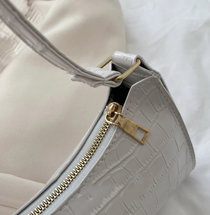 Fashion PU Leather Bags for Women Alligator Pattern Armpit Handbag Female Small Underarm Messenger Bag Purse - Tasawoq