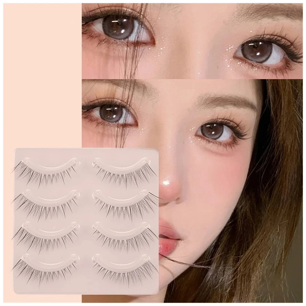 4pairs Natural False Eyelashes Thin Band Hand Made Short Lighter Eyelash Cosplay Korean Fashion Wispy Extension Makeup Tools - Tasawoq