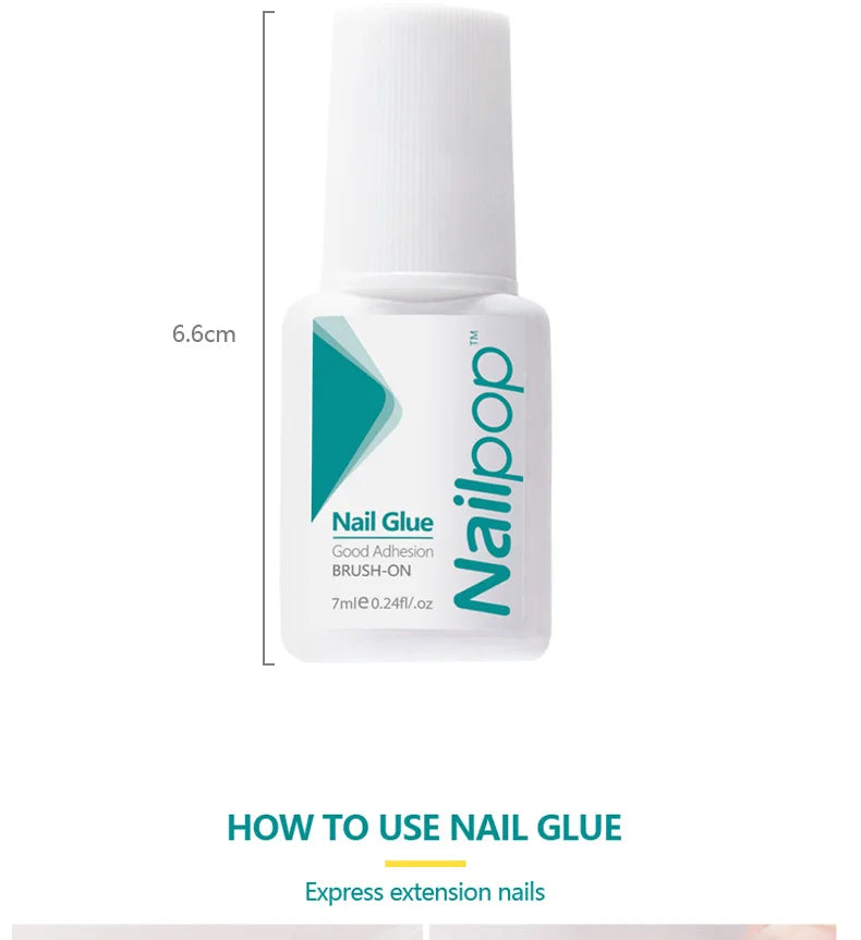 Nailpop Nail Glue for False Tips Glitter Acrylic Nail Art Adhesive Manicure Tool Rhinestone Glue Bottle Cap with Brush 2pcs - Tasawoq