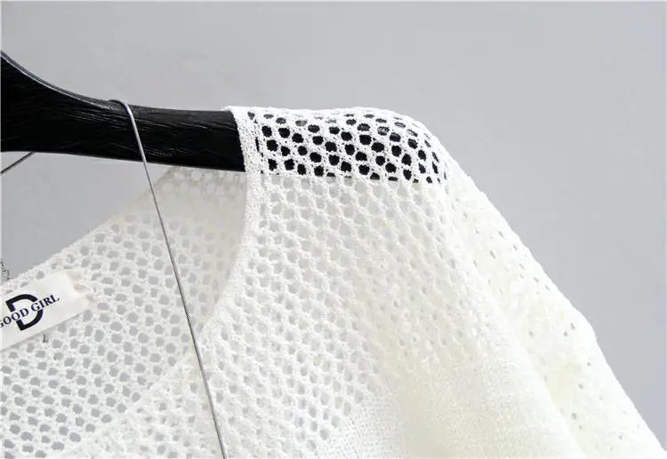 Spring and Summer New Ice Silk Knitted Vest Top Hollow Out Thin Bottoming Sling Streetwear Womens Clothing White Shirt 13686 - Tasawoq