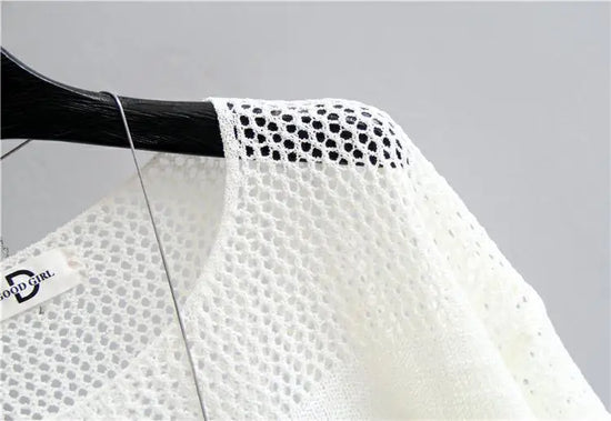 Spring and Summer New Ice Silk Knitted Vest Top Hollow Out Thin Bottoming Sling Streetwear Womens Clothing White Shirt 13686 - Tasawoq