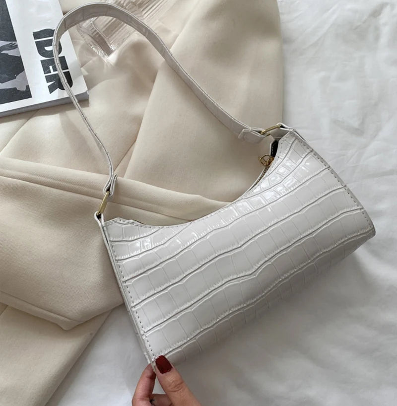 Fashion PU Leather Bags for Women Alligator Pattern Armpit Handbag Female Small Underarm Messenger Bag Purse - Tasawoq