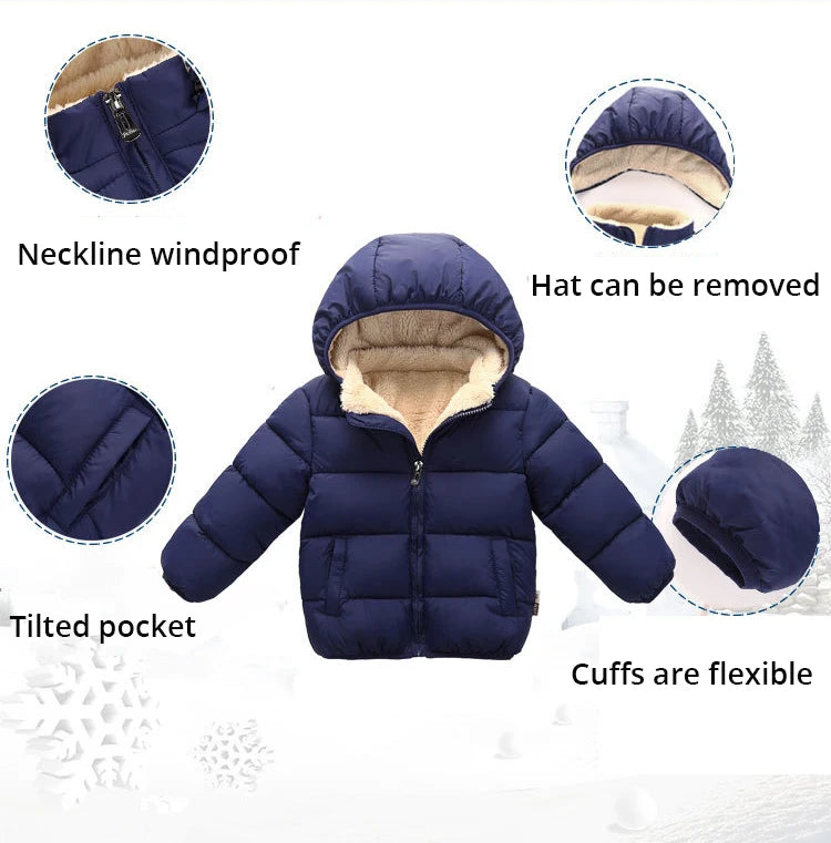 Baby Children Coats Winter Thick Jackets For Boys Warm Plush Thicken Outerwear For Girls Fur Hooded Jacket Kids Clothes Snowsuit - Tasawoq