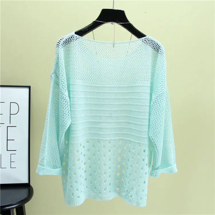 Spring and Summer New Ice Silk Knitted Vest Top Hollow Out Thin Bottoming Sling Streetwear Womens Clothing White Shirt 13686 - Tasawoq
