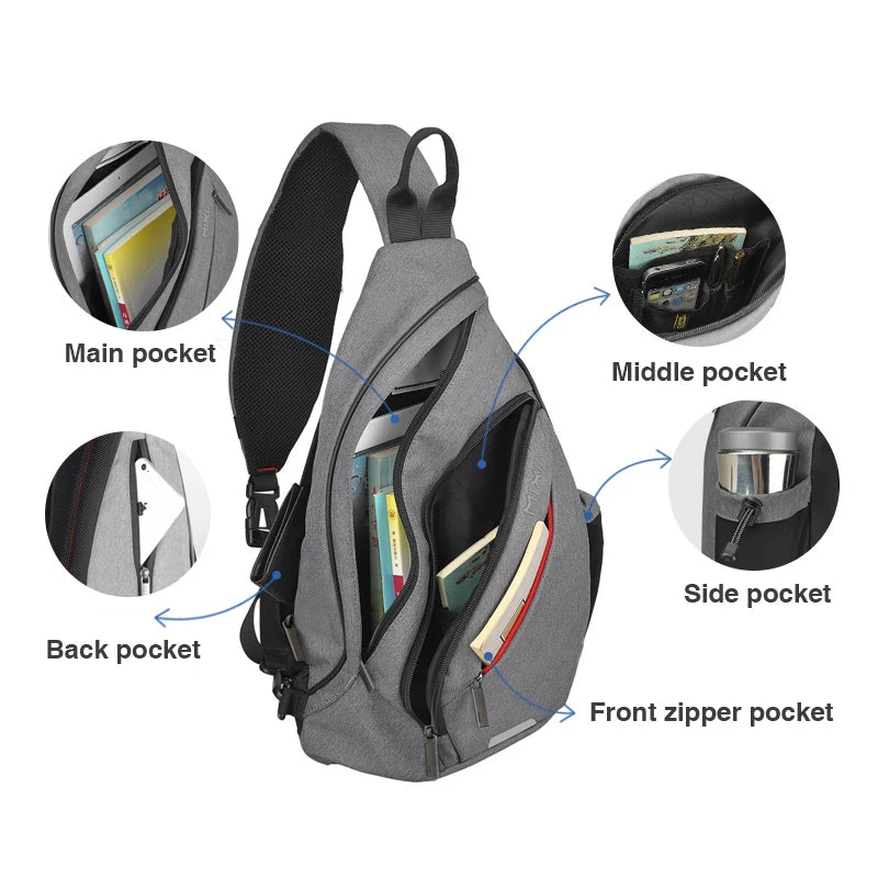 Mixi Men One Shoulder Backpack Women Sling Bag Crossbody USB Boys Cycling Sports Travel Versatile Fashion Bag Student School - Tasawoq