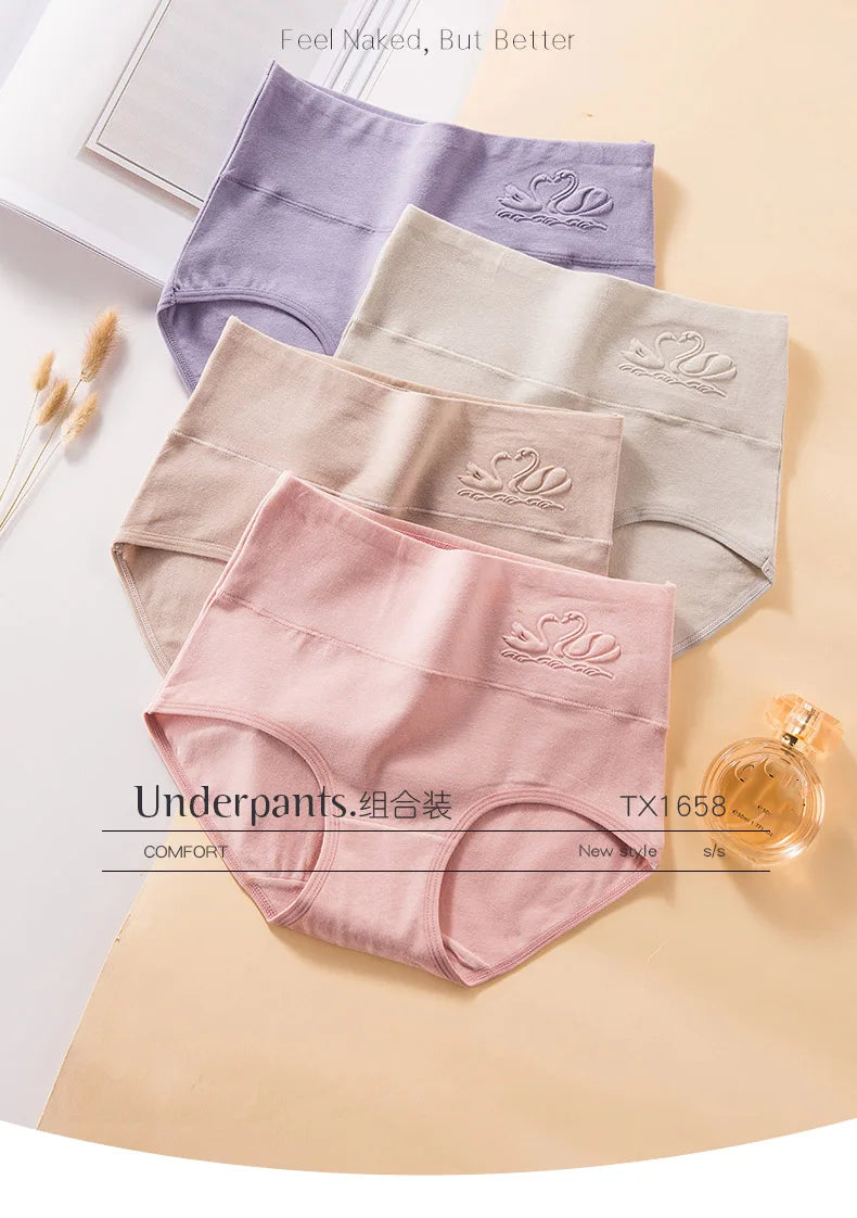 4PCS High Waist Cotton Panties Women Body Shaper Underwear Plus Size M-5XL Fashion Girls Briefs Seamless Sexy Female Lingerie - Tasawoq