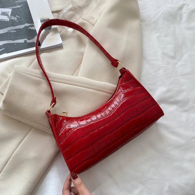 Fashion PU Leather Bags for Women Alligator Pattern Armpit Handbag Female Small Underarm Messenger Bag Purse - Tasawoq