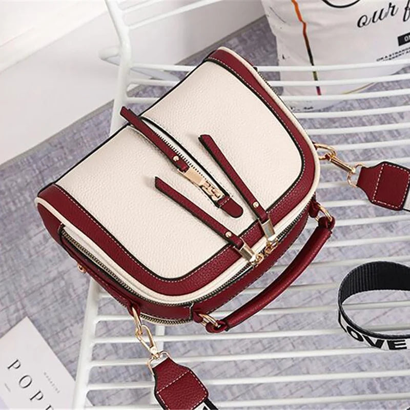 Fashion Hit Color Shoulder Bags for Women Female PU Leather Crossbody Messenger Bags Small Handbag Wide Strap Purse - Tasawoq