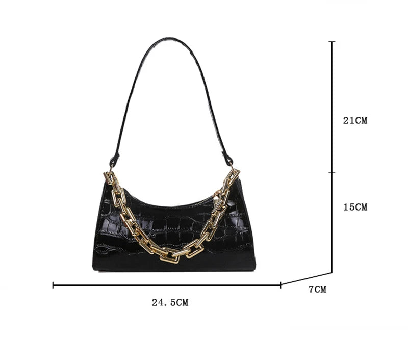 Fashion PU Leather Bags for Women Alligator Pattern Armpit Handbag Female Small Underarm Messenger Bag Purse - Tasawoq