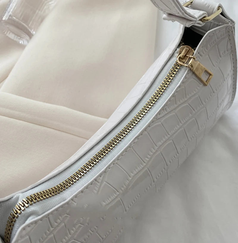 Fashion PU Leather Bags for Women Alligator Pattern Armpit Handbag Female Small Underarm Messenger Bag Purse - Tasawoq