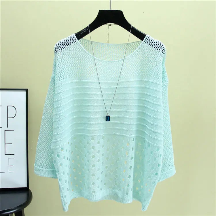 Spring and Summer New Ice Silk Knitted Vest Top Hollow Out Thin Bottoming Sling Streetwear Womens Clothing White Shirt 13686 - Tasawoq