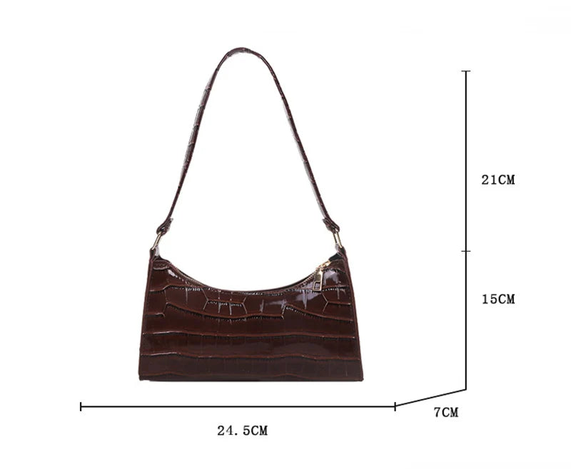 Fashion PU Leather Bags for Women Alligator Pattern Armpit Handbag Female Small Underarm Messenger Bag Purse - Tasawoq