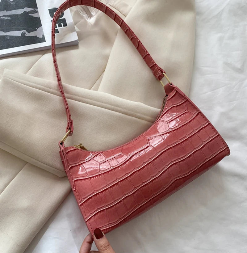 Fashion PU Leather Bags for Women Alligator Pattern Armpit Handbag Female Small Underarm Messenger Bag Purse - Tasawoq