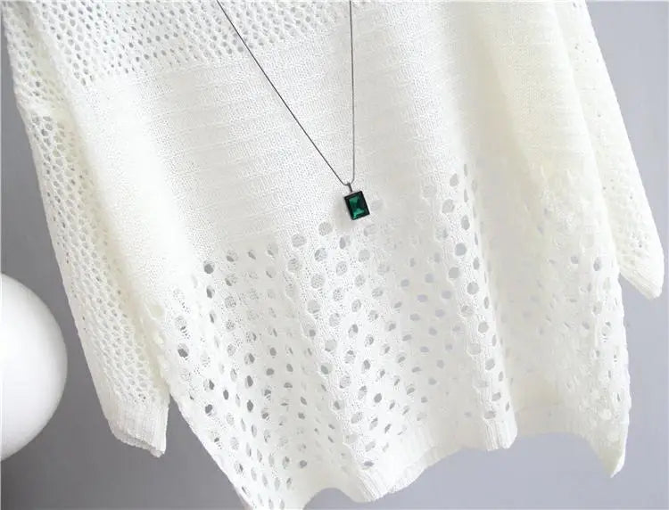 Spring and Summer New Ice Silk Knitted Vest Top Hollow Out Thin Bottoming Sling Streetwear Womens Clothing White Shirt 13686 - Tasawoq