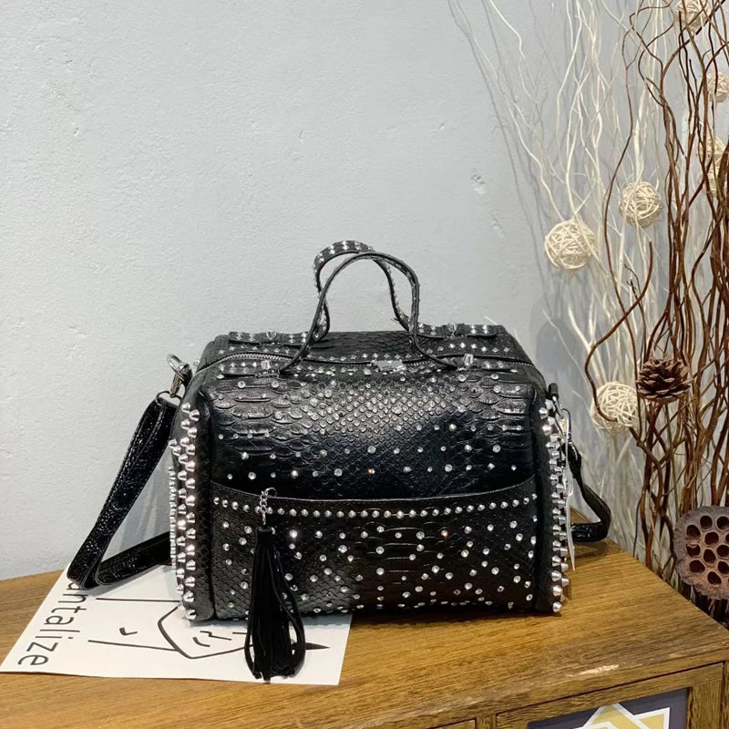 Women's bag luxury designer purses and handbags Shoulder bags vintage Rivet tote bag for women Large capacity travel bag purse - Tasawoq
