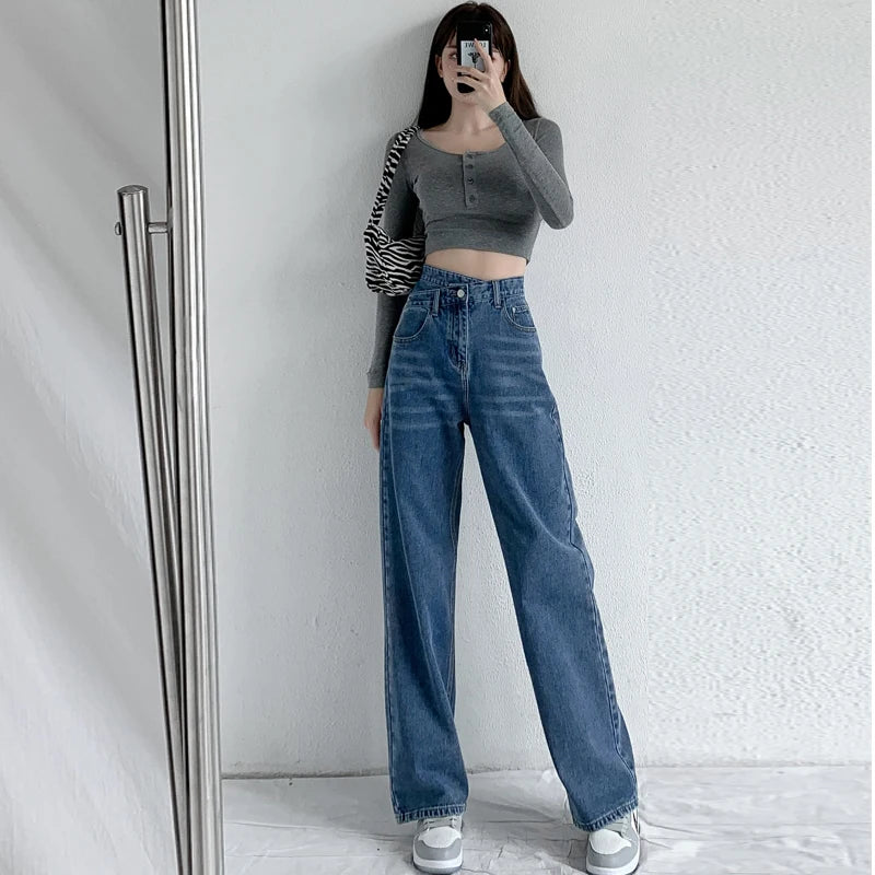 ZOENOVA Jeans Women Wide Leg Pants Mom Femme Black Blue Jeans High Waist Woman Trousers 2023 Clothing Pantalones Spodnie Damskie - Tasawoq