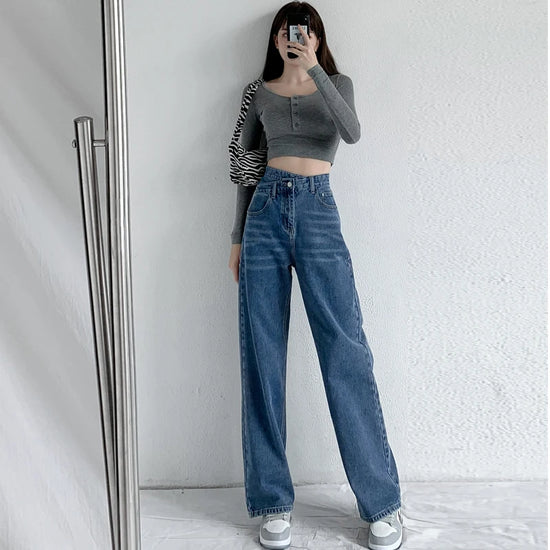ZOENOVA Jeans Women Wide Leg Pants Mom Femme Black Blue Jeans High Waist Woman Trousers 2023 Clothing Pantalones Spodnie Damskie - Tasawoq
