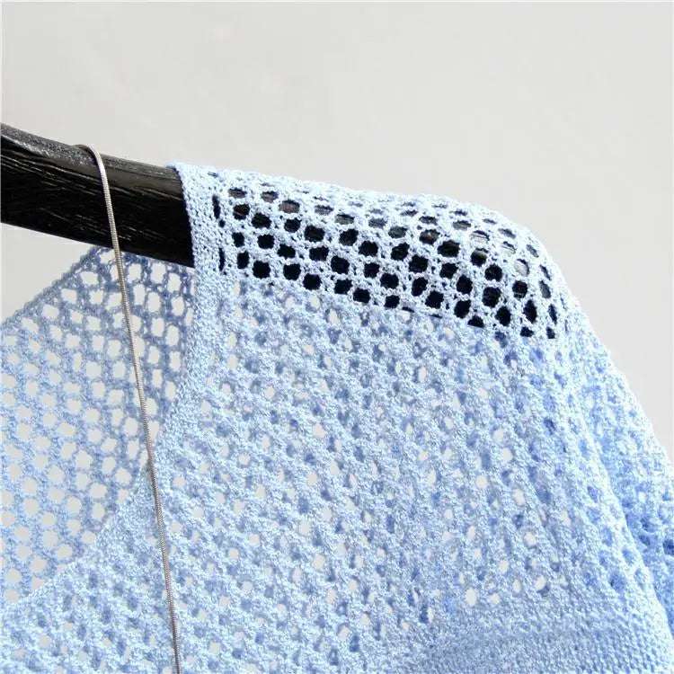 Spring and Summer New Ice Silk Knitted Vest Top Hollow Out Thin Bottoming Sling Streetwear Womens Clothing White Shirt 13686 - Tasawoq