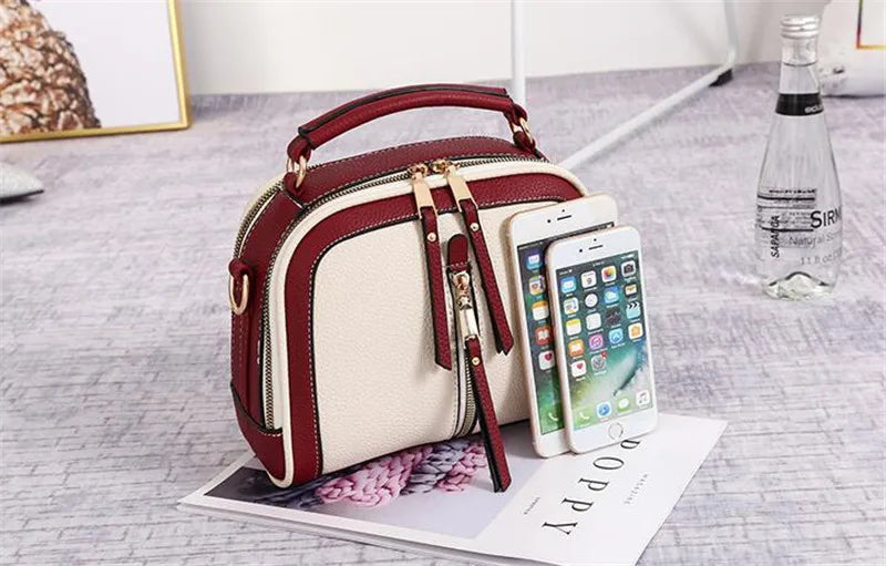 Fashion Hit Color Shoulder Bags for Women Female PU Leather Crossbody Messenger Bags Small Handbag Wide Strap Purse - Tasawoq