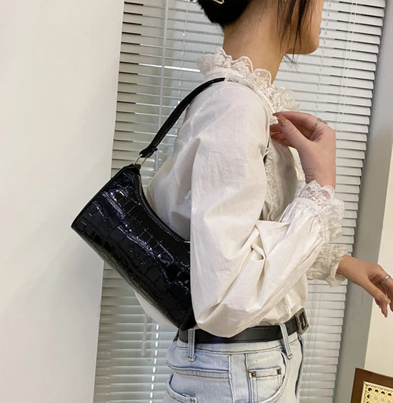 Fashion PU Leather Bags for Women Alligator Pattern Armpit Handbag Female Small Underarm Messenger Bag Purse - Tasawoq