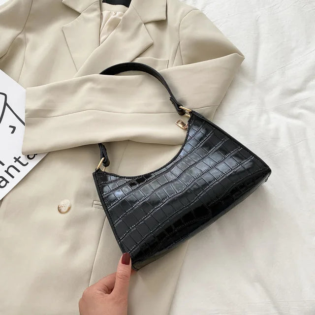 Fashion PU Leather Bags for Women Alligator Pattern Armpit Handbag Female Small Underarm Messenger Bag Purse - Tasawoq
