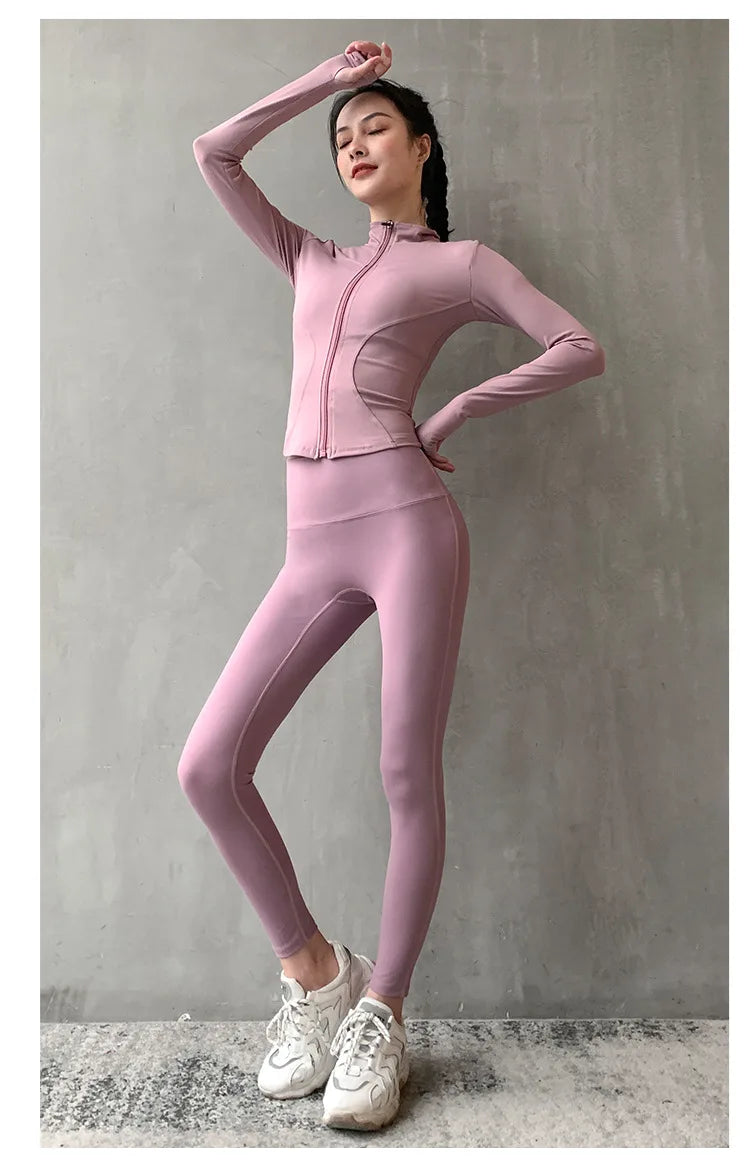 2024 Long Sleeve Sports Jacket Women Zip Fitness Yoga Shirt Winter Warm Gym Top Activewear Running Coats Workout Clothes Woman - Tasawoq