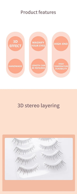 4pairs Natural False Eyelashes Thin Band Hand Made Short Lighter Eyelash Cosplay Korean Fashion Wispy Extension Makeup Tools - Tasawoq